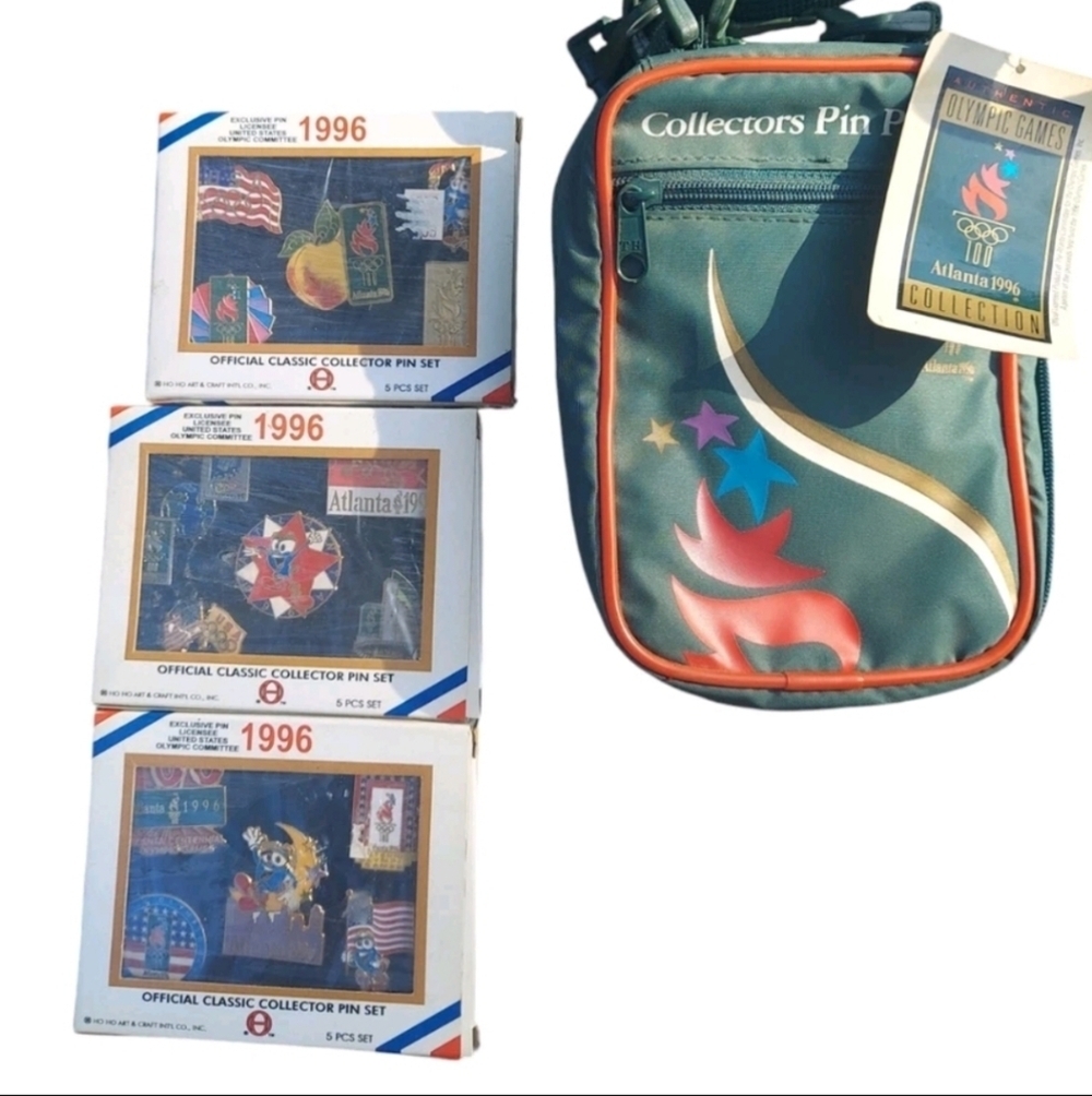 Vintage 1996 Olympics Collectors Pins Pouch Bag Bundle Plus 4 Sets Of Pins